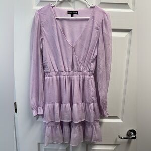 Purple Ruffled V-Neck Dress